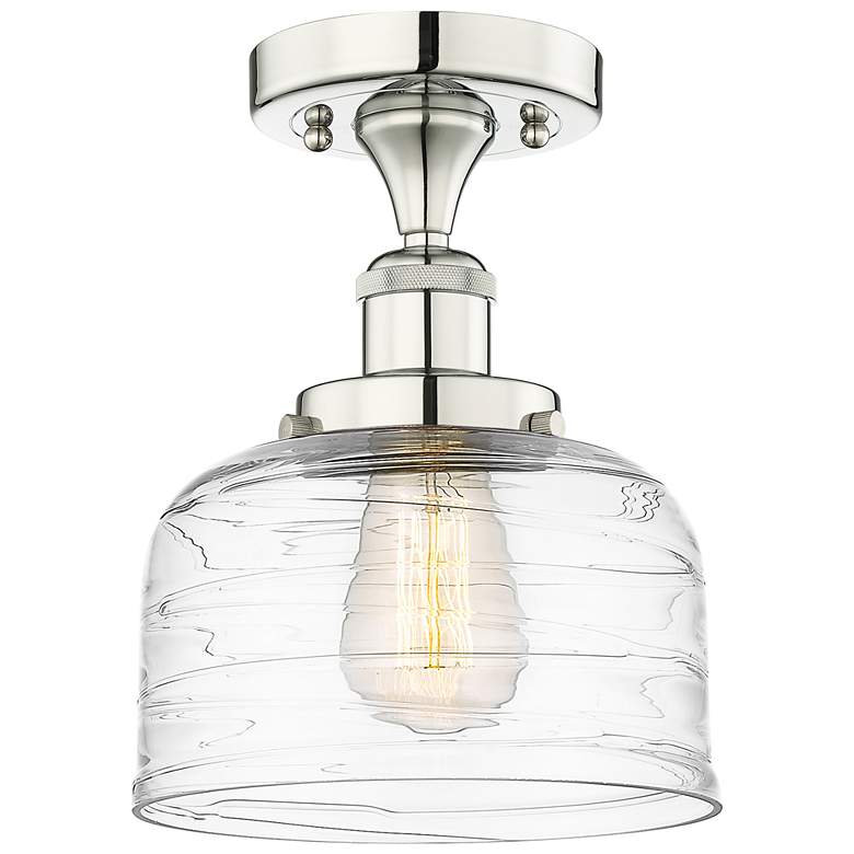 Image 1 Bell 7.75"W Polished Nickel Semi.Flush Mount w/ Clear Deco Swirl Shade