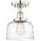 Bell 7.75"W Polished Nickel Semi.Flush Mount w/ Clear Deco Swirl Shade