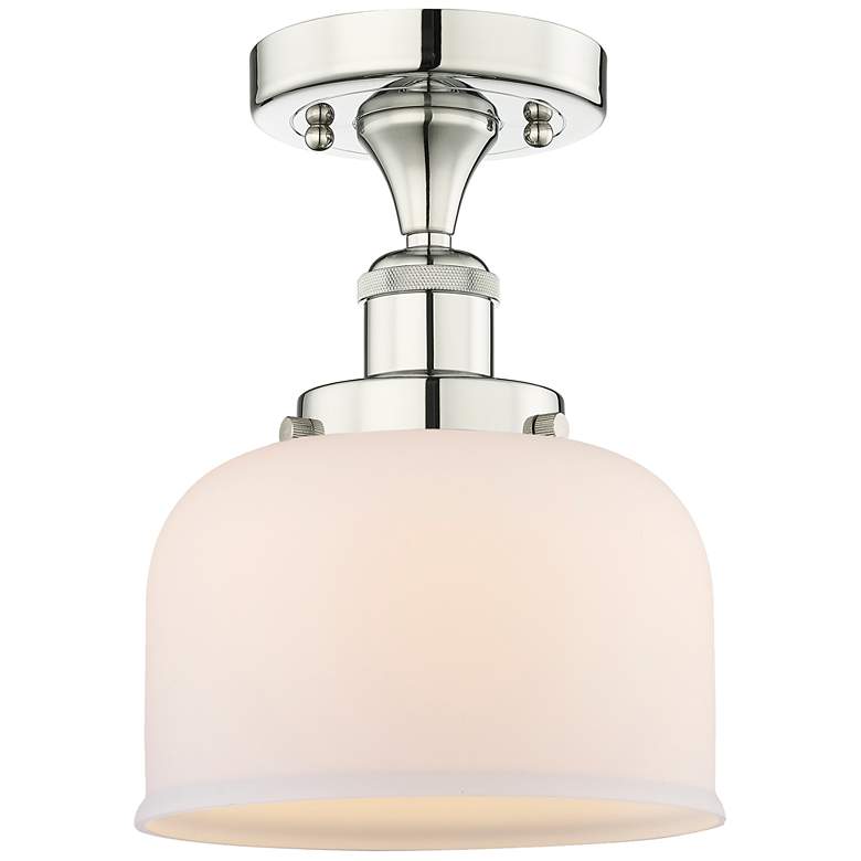 Image 1 Bell 7.75"W Polished Nickel Semi.Flush Mount With Matte White Glass Sh