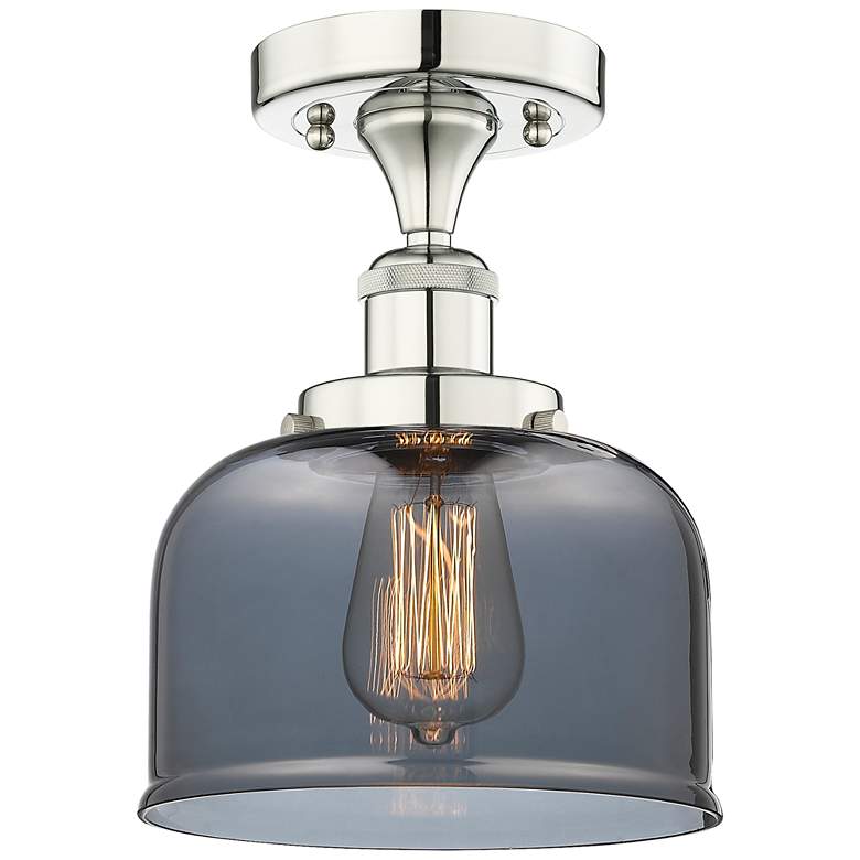 Image 1 Bell 7.75"W Polished Nickel Semi.Flush Mount With Plated Smoke Glass S