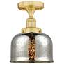 Bell 7.75"W Satin Gold Semi.Flush Mount w/ Mercury Glass Shade