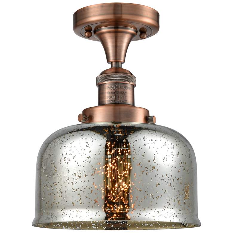 Image 1 Bell 7 3/4" Wide Antique Copper Ceiling Light