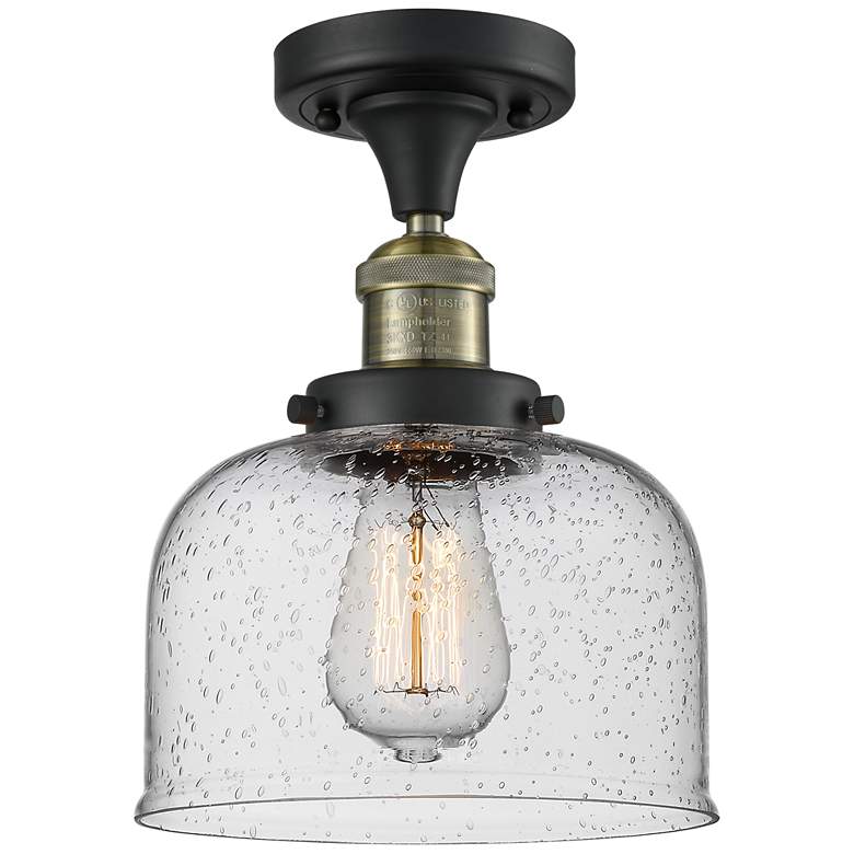 Image 1 Bell 7 3/4" Wide Black Antique Brass LED Ceiling Light