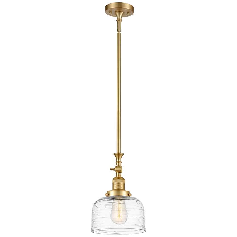 Image 1 Bell 7 3/4" Wide Satin Gold Mini Pendant with Clear Glass