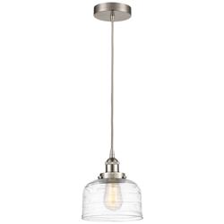 Bell 7 3/4"W Satin Nickel Mini Pendant w/ Deco Swirl Glass