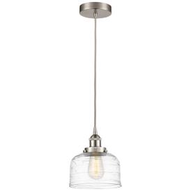 Bell 7 3/4"W Satin Nickel Mini Pendant w/ Deco Swirl Glass Bell 7 3/4"W Satin Nickel Mini Pendant w/ Deco Swirl Glass