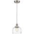 Bell 7 3/4"W Satin Nickel Mini Pendant w/ Deco Swirl Glass