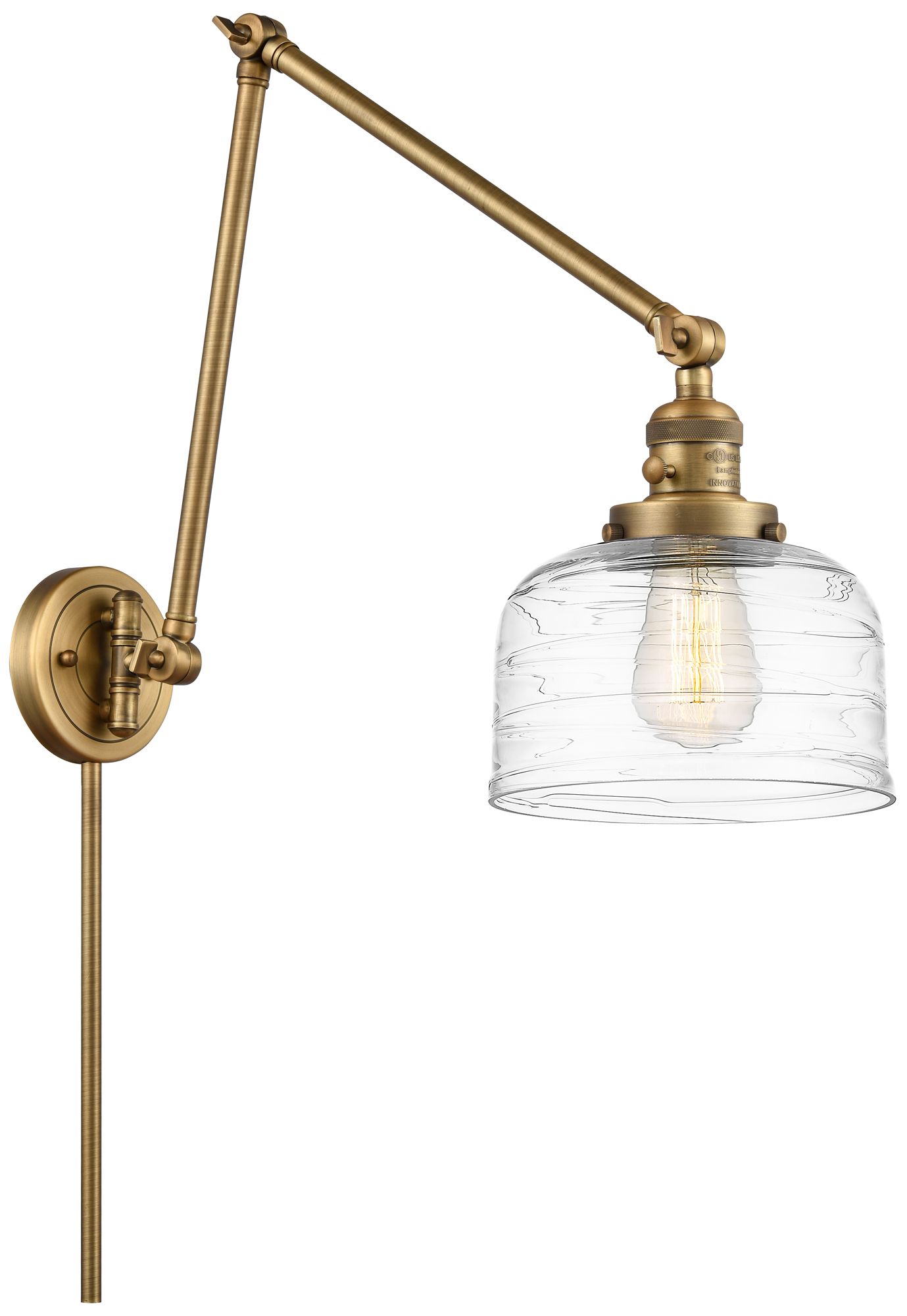 Bell 8" Brushed Brass Double Swing Arm With Clear Deco Swirl Made to Order
