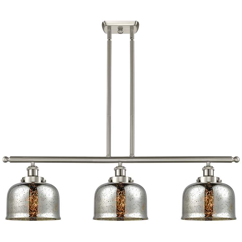 Image 1 Bell 8" 3 Light 36" Island Light - Satin Nickel - Silver Mercury