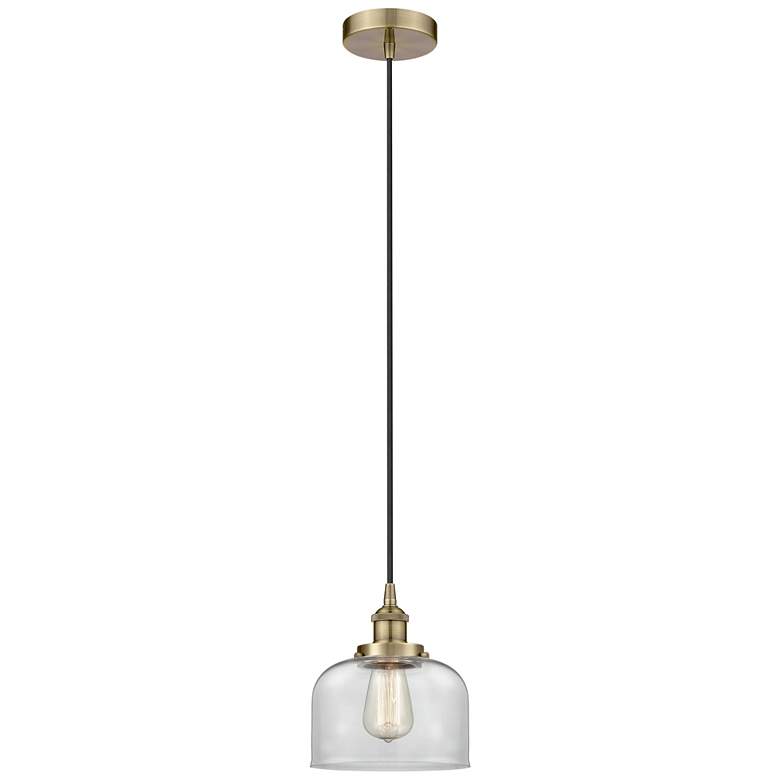 Image 1 Bell 8" Antique Brass Mini Pendant w/ Clear Shade