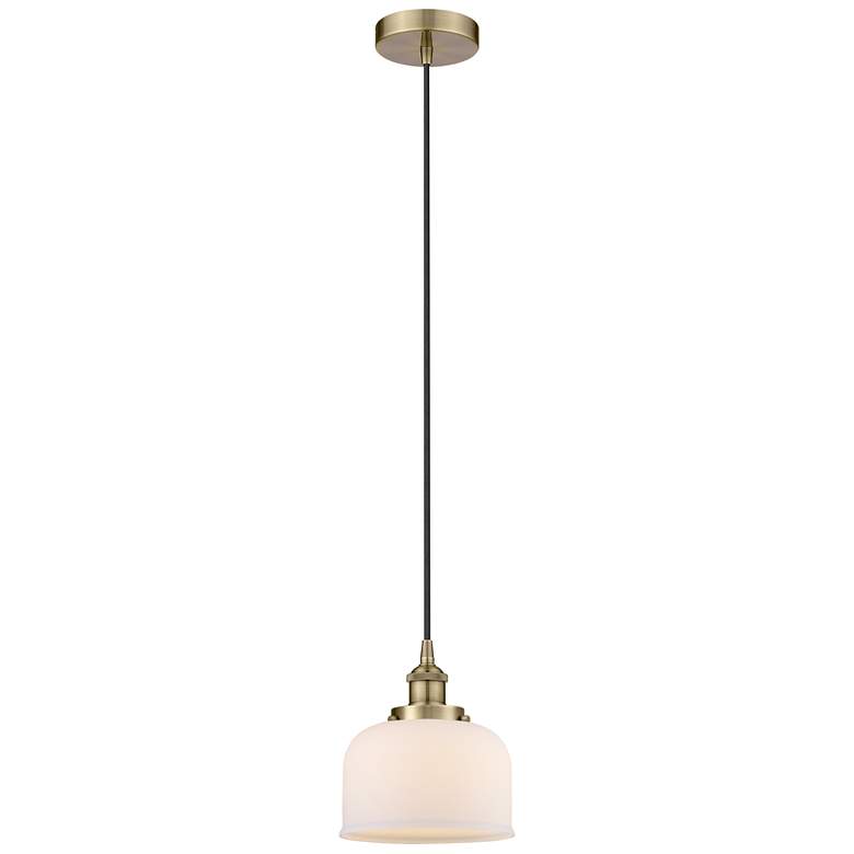 Image 1 Bell 8" Antique Brass Mini Pendant w/ Matte White Shade