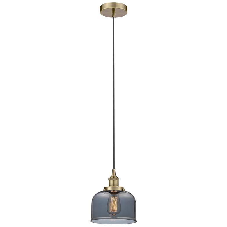 Image 1 Bell 8" Antique Brass Mini Pendant w/ Plated Smoke Shade