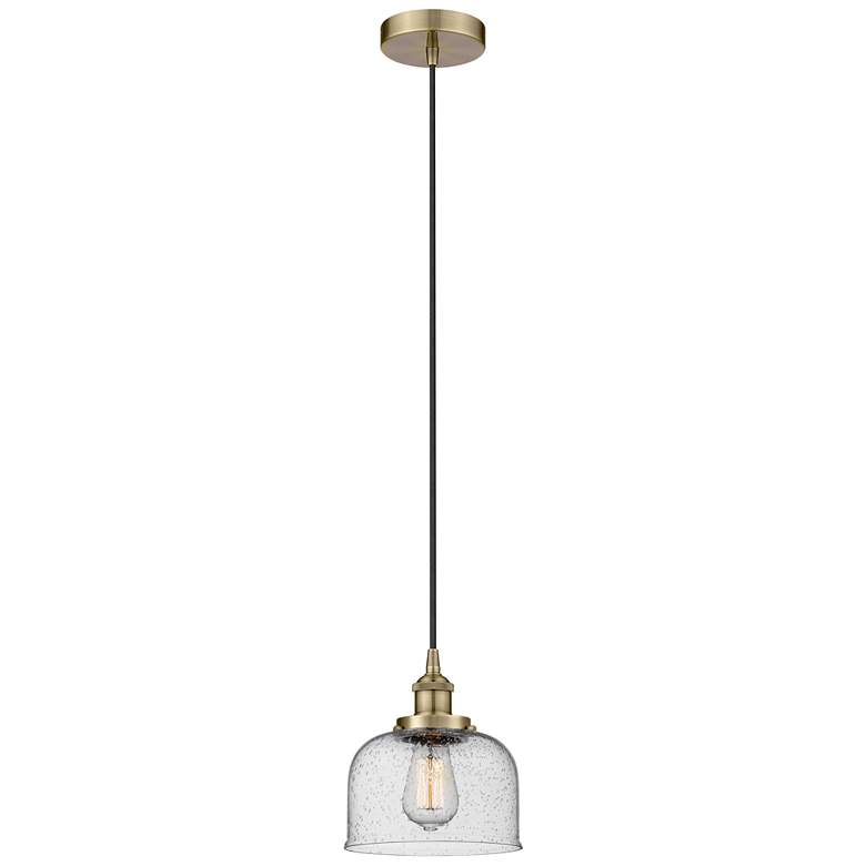 Image 1 Bell 8" Antique Brass Mini Pendant w/ Seedy Shade