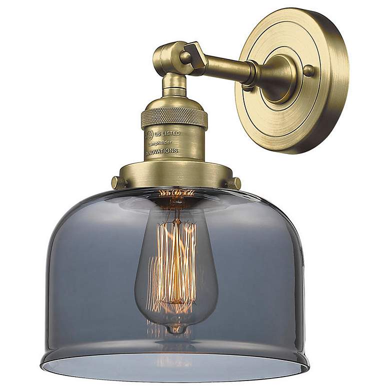 Image 1 Bell 8" Antique Brass Sconce w/ Plated Smoke Shade