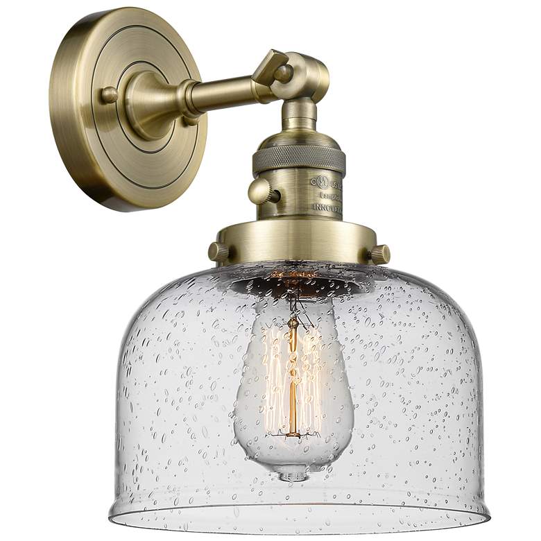 Image 1 Bell 8" Antique Brass Sconce w/ Seedy Shade