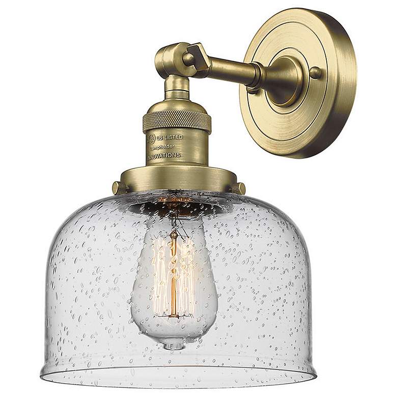 Image 1 Bell 8" Antique Brass Sconce w/ Seedy Shade