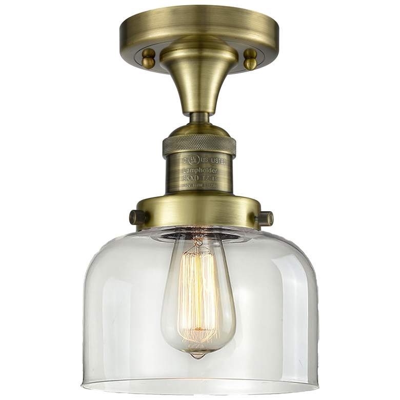 Image 1 Bell 8" Antique Brass Semi Flush Mount w/ Clear Shade