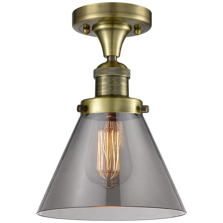 Image 1 Bell 8" Antique Brass Semi Flush Mount w/ Plated Smoke Shade