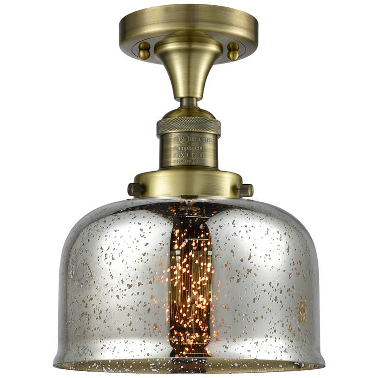 Image 1 Bell 8" Antique Brass Semi Flush Mount w/ Silver Plated Mercury Shade