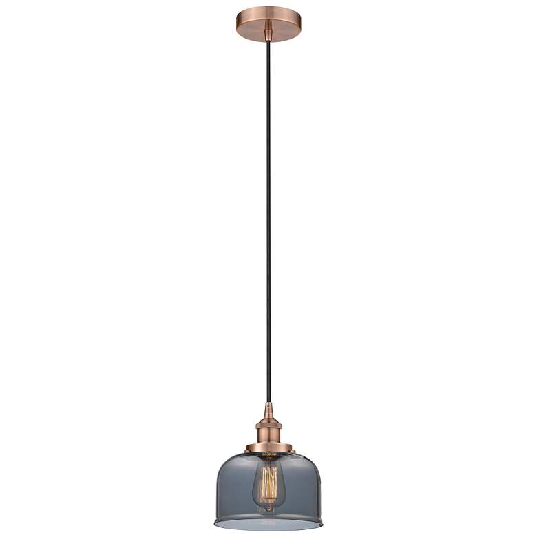 Image 1 Bell 8" Antique Copper Mini Pendant w/ Plated Smoke Shade
