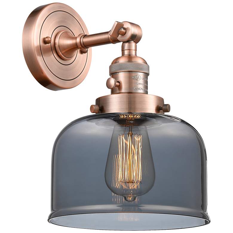 Image 1 Bell 8" Antique Copper Sconce w/ Plated Smoke Shade