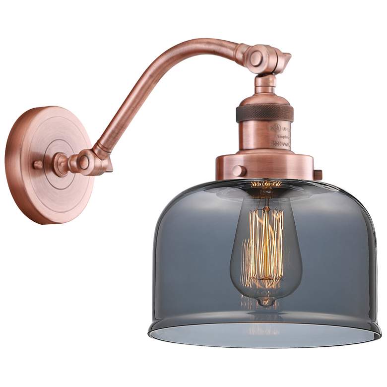 Image 1 Bell 8" Antique Copper Sconce w/ Plated Smoke Shade