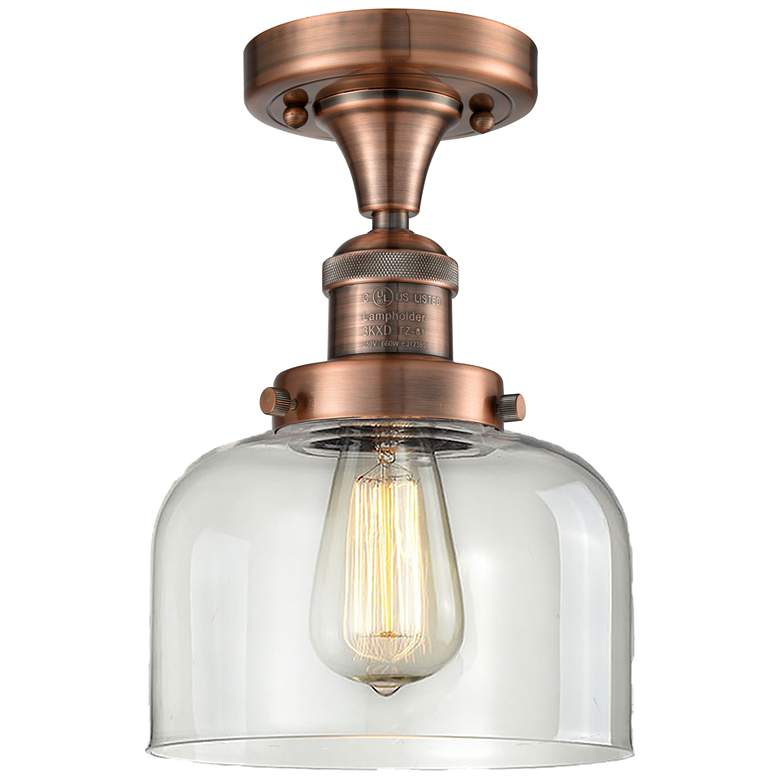 Image 1 Bell 8" Antique Copper Semi Flush Mount w/ Clear Shade