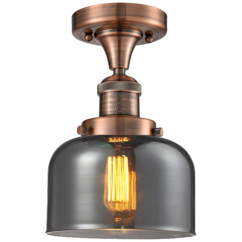 Image 1 Bell 8" Antique Copper Semi Flush Mount w/ Plated Smoke Shade