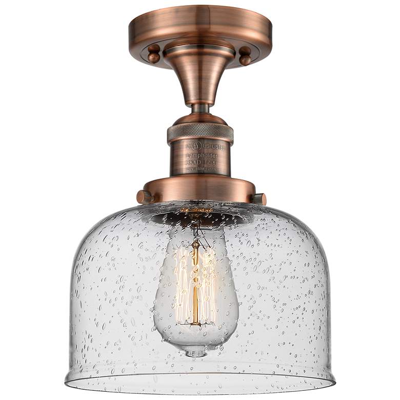 Image 1 Bell 8" Antique Copper Semi Flush Mount w/ Seedy Shade