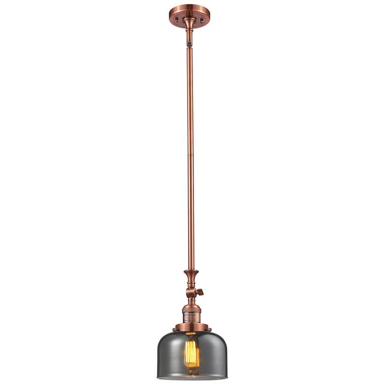 Image 1 Bell 8 inch Antique Copper Tiltable Mini Pendant w/ Plated Smoke Shade