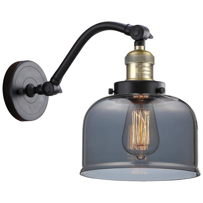 Image 1 Bell 8" Black Antique Brass Sconce w/ Plated Smoke Shade