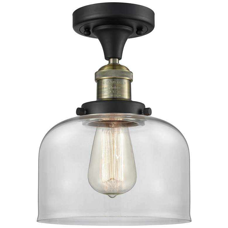 Image 1 Bell 8" Black Antique Brass Semi Flush Mount w/ Clear Shade