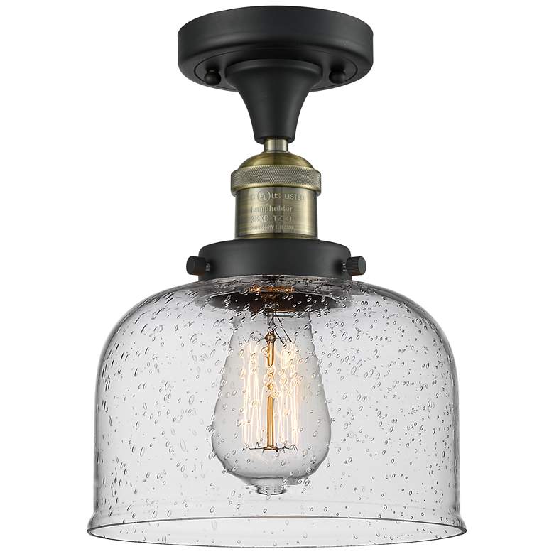 Image 1 Bell 8" Black Antique Brass Semi Flush Mount w/ Seedy Shade