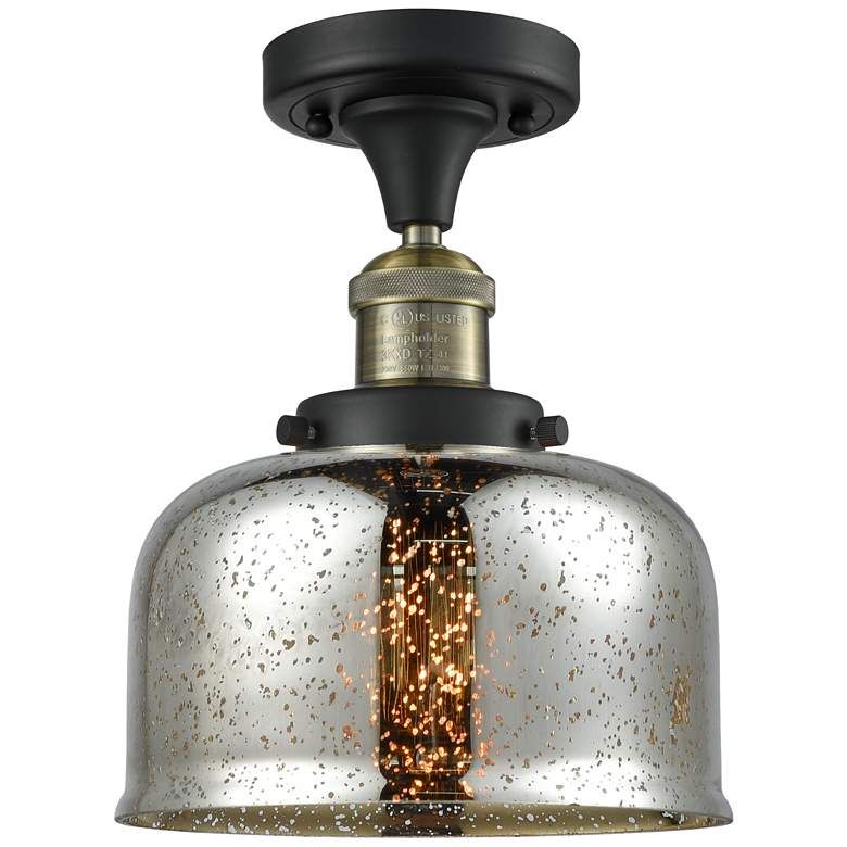 Image 1 Bell 8" Black Antique Brass Semi Flush Mount w/ Silver Plated Mercury