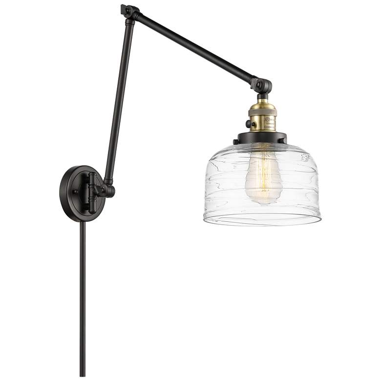Image 1 Bell 8" Black Brass LED Double Swing Arm With Clear Deco Swirl Shade