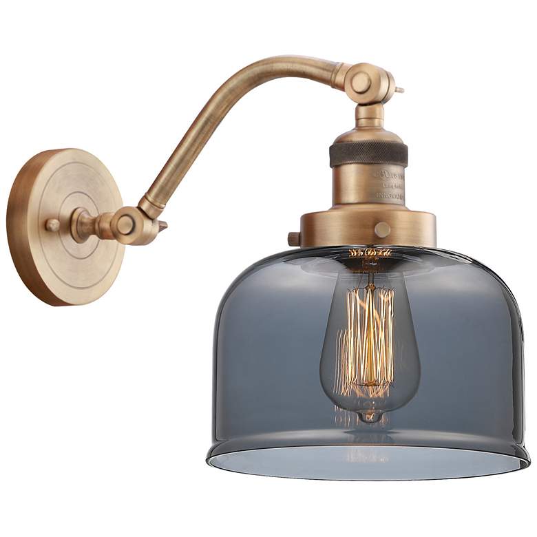 Image 1 Bell 8" Brushed Brass Sconce w/ Plated Smoke Shade