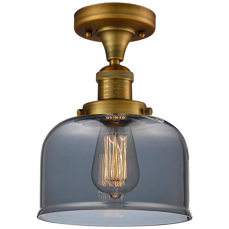 Image 1 Bell 8" Brushed Brass Semi Flush Mount w/ Plated Smoke Shade