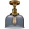 Bell 8" Brushed Brass Semi Flush Mount w/ Plated Smoke Shade