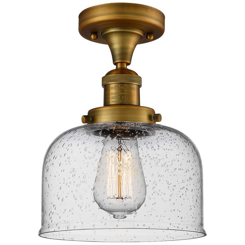 Image 1 Bell 8" Brushed Brass Semi Flush Mount w/ Seedy Shade