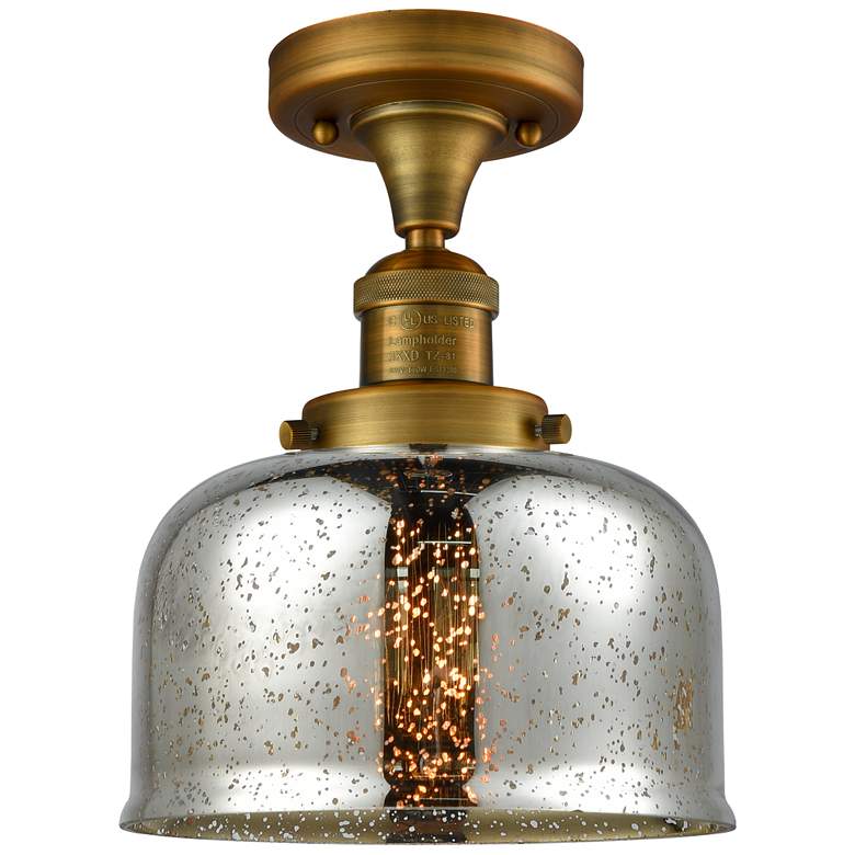 Image 1 Bell 8" Brushed Brass Semi Flush Mount w/ Silver Plated Mercury Shade