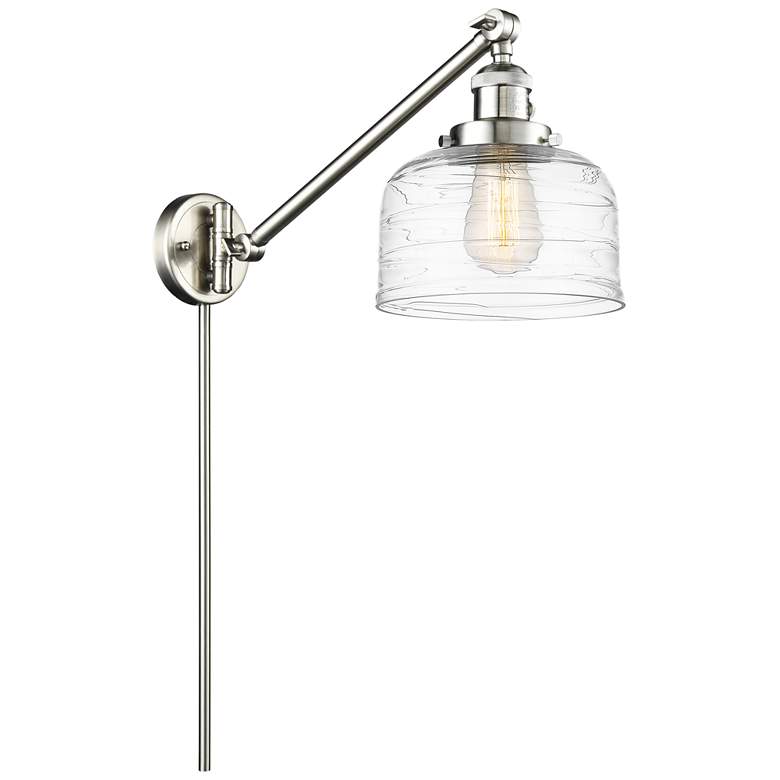 Image 1 Bell 8 inch Brushed Satin Nickel LED Swing Arm With Clear Deco Swirl Shade