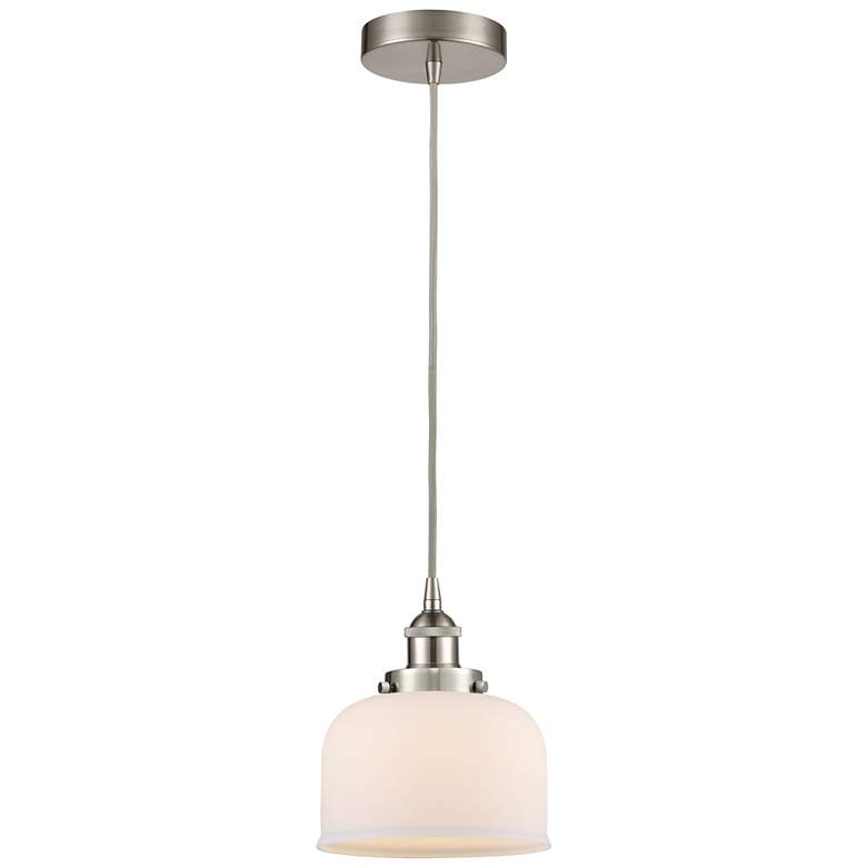 Image 1 Bell 8" Brushed Satin Nickel Mini Pendant w/ Matte White Shade