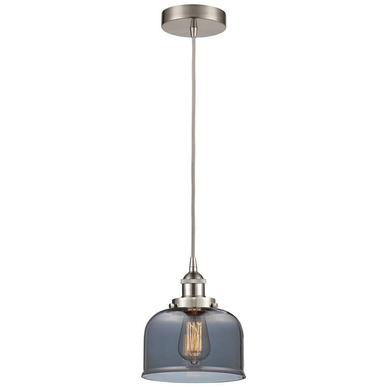 Image 1 Bell 8" Brushed Satin Nickel Mini Pendant w/ Plated Smoke Shade