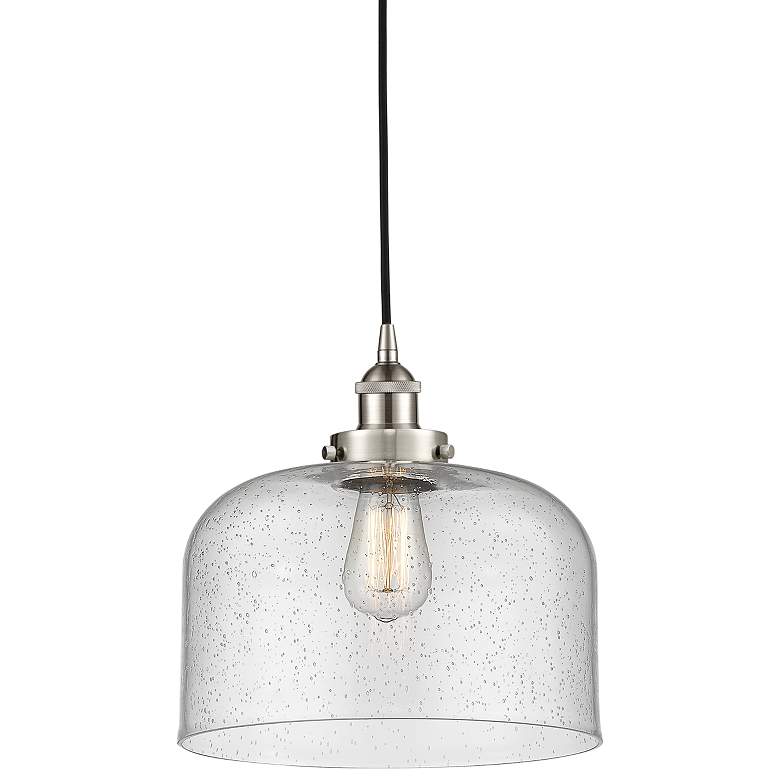 Image 1 Bell 8" Brushed Satin Nickel Mini Pendant w/ Seedy Shade