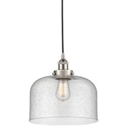 Bell 8" Brushed Satin Nickel Mini Pendant w/ Seedy Shade