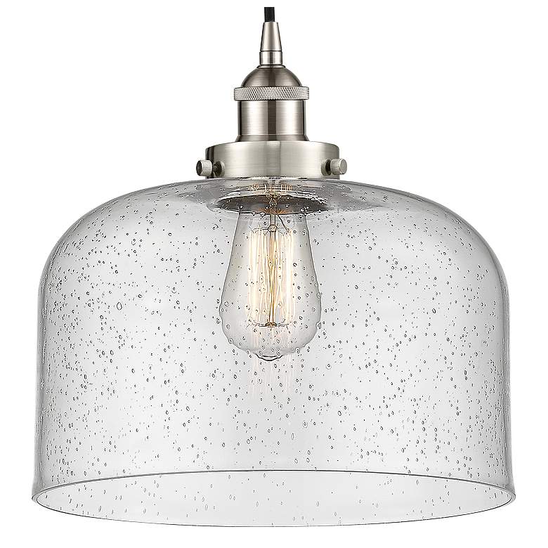 Image 2 Bell 8" Brushed Satin Nickel Mini Pendant w/ Seedy Shade more views