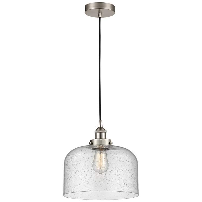 Image 4 Bell 8" Brushed Satin Nickel Mini Pendant w/ Seedy Shade more views