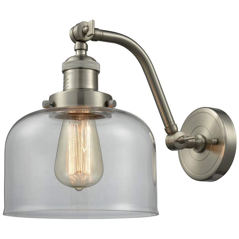 Image 1 Bell 8" Brushed Satin Nickel Sconce w/ Clear Shade