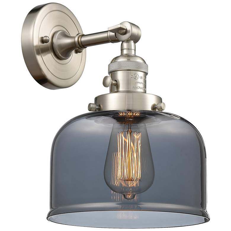 Image 1 Bell 8" Brushed Satin Nickel Sconce w/ Plated Smoke Shade
