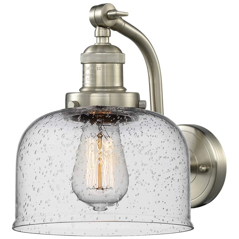 Image 1 Bell 8" Brushed Satin Nickel Sconce w/ Seedy Shade